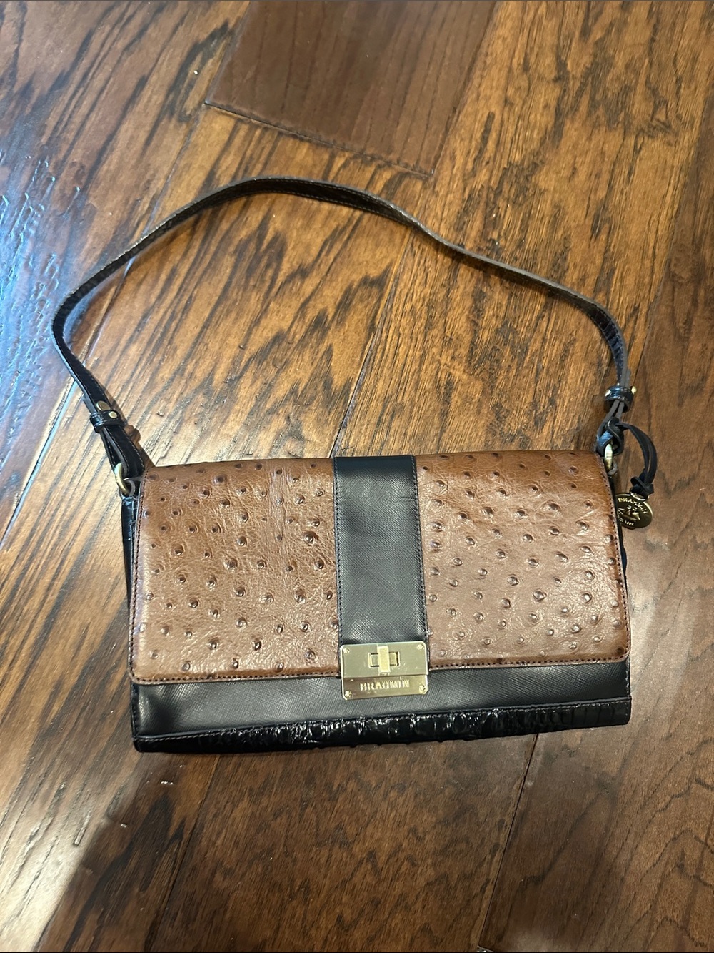 Brahmin Brown and Black Textured Leather Shoulder Bag